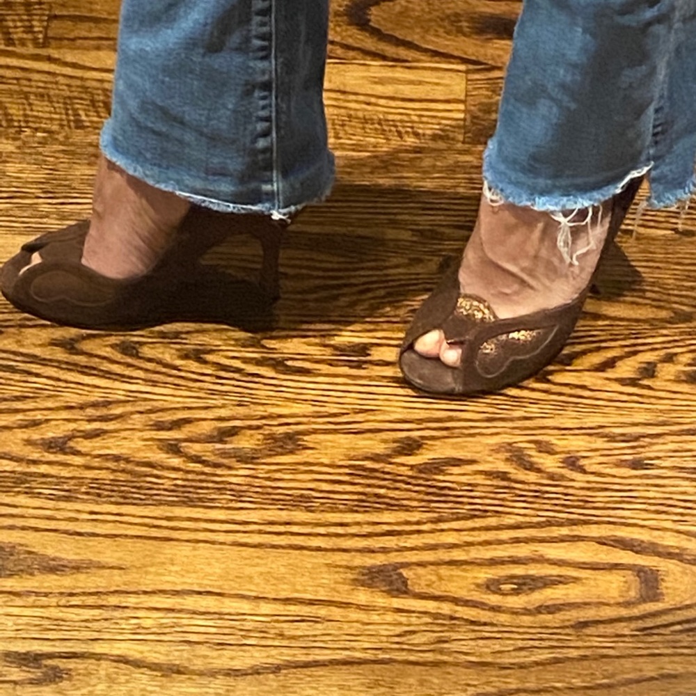 Terry de Havilland Brown Suede open toe heels
